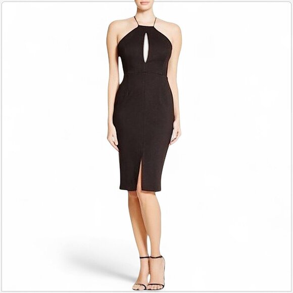 N / Nicholas Black Ponti Rouleau Dress Halter Slit Keyhole Bodycon Sheath Size 0 - Picture 2 of 8